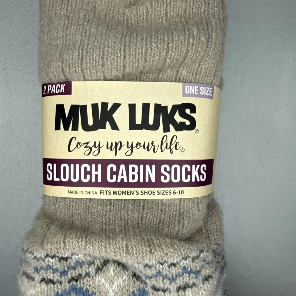 Muk Luke 2 Pack Women’s Slouch Cabin Socks Oatmeal Blue One Size Fits Most